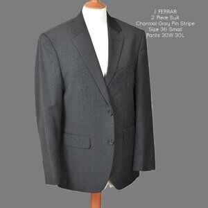 J.FERRAR 2 Piece Suit 36S Charcoal Gray Pin Stripe Pants 30W 30L Modern Fit BIN1